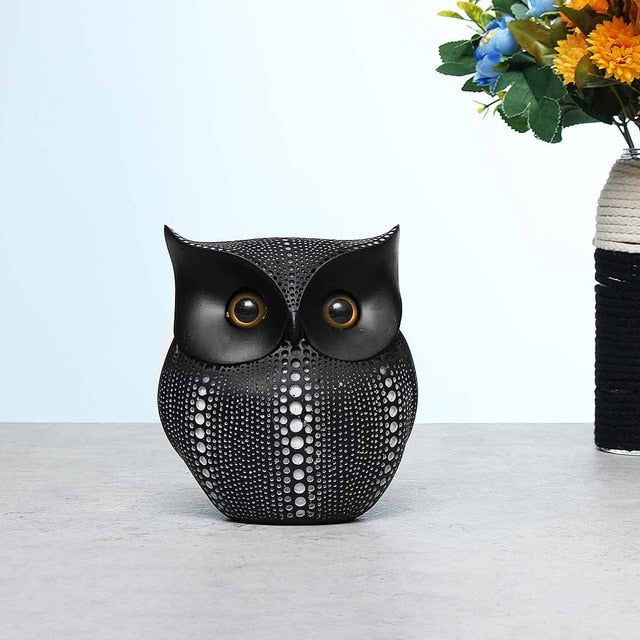 Nordic Style Minimalist Craft White Black Owls Animal Figurines Resin Miniatures Home Decoration Living Room Ornaments Crafts